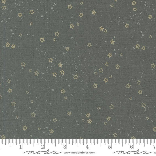 Images of Foraged Found Stardust Metal quilting cotton fabric by Fancy That Design House for Moda Fabrics. Features starts on a gray background. Cute Little Fabric Shop