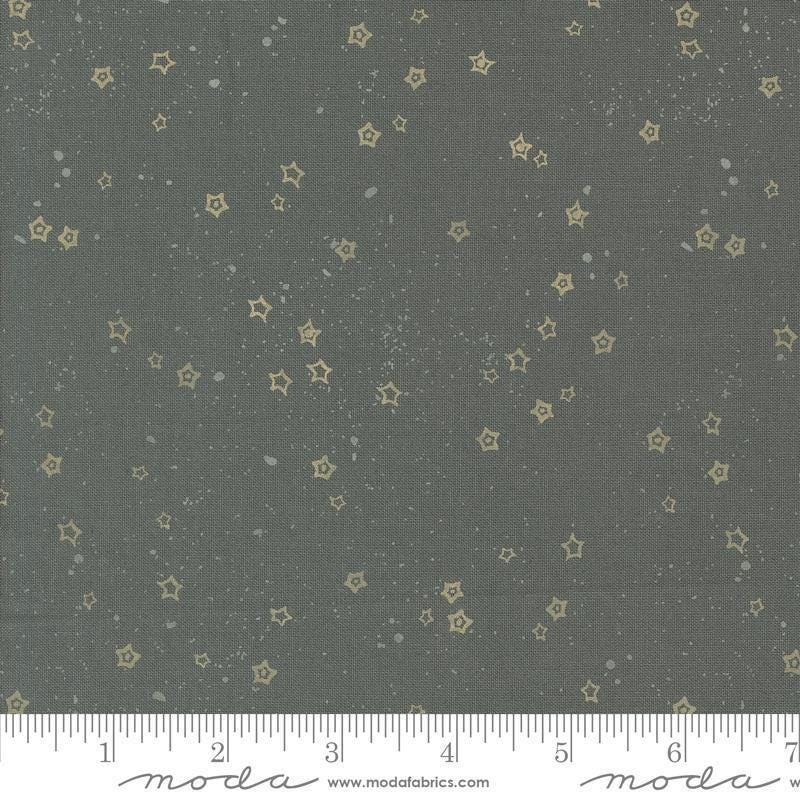 Images of Foraged Found Stardust Metal quilting cotton fabric by Fancy That Design House for Moda Fabrics. Features starts on a gray background. Cute Little Fabric Shop
