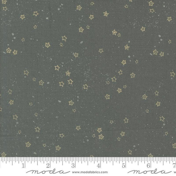 Images of Foraged Found Stardust Metal quilting cotton fabric by Fancy That Design House for Moda Fabrics. Features starts on a gray background. Cute Little Fabric Shop