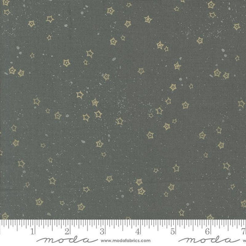 Images of Foraged Found Stardust Metal quilting cotton fabric by Fancy That Design House for Moda Fabrics. Features starts on a gray background. Cute Little Fabric Shop