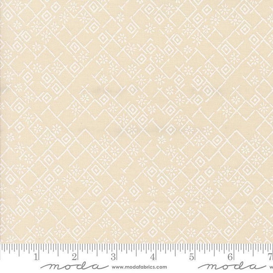 Images of Foraged Found Fractured Eggshell White quilting cotton fabric by Fancy That Design House for Moda Fabrics. Features squares on a cream background. Cute Little Fabric Shop