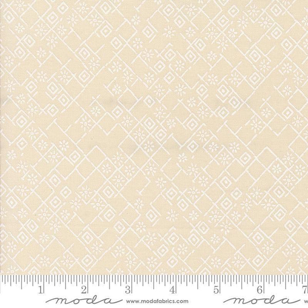Images of Foraged Found Fractured Eggshell White quilting cotton fabric by Fancy That Design House for Moda Fabrics. Features squares on a cream background. Cute Little Fabric Shop