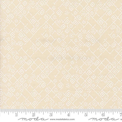 Images of Foraged Found Fractured Eggshell White quilting cotton fabric by Fancy That Design House for Moda Fabrics. Features squares on a cream background. Cute Little Fabric Shop