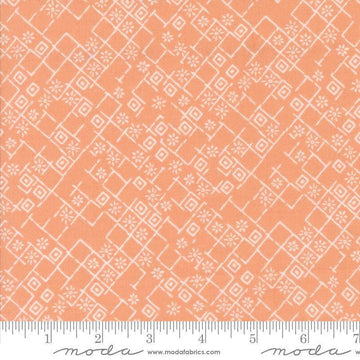 Images of Foraged Found Fractured Peach quilting cotton fabric by Fancy That Design House for Moda Fabrics. Features squares on an orange background. Cute Little Fabric Shop