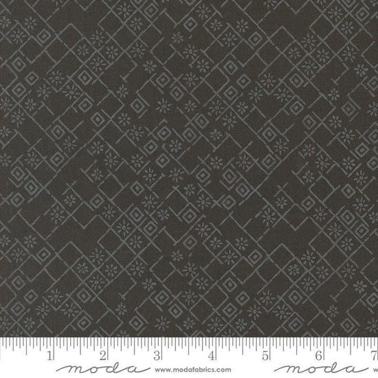 Images of Foraged Found Fractured Iron quilting cotton fabric by Fancy That Design House for Moda Fabrics. Features squares on a gray background. Cute Little Fabric Shop