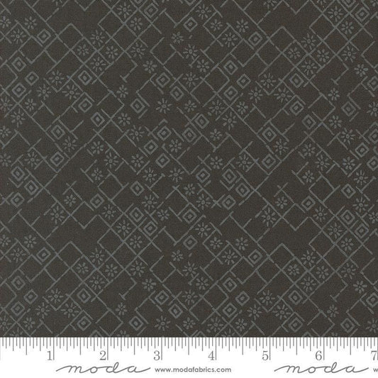 Images of Foraged Found Fractured Iron quilting cotton fabric by Fancy That Design House for Moda Fabrics. Features squares on a gray background. Cute Little Fabric Shop