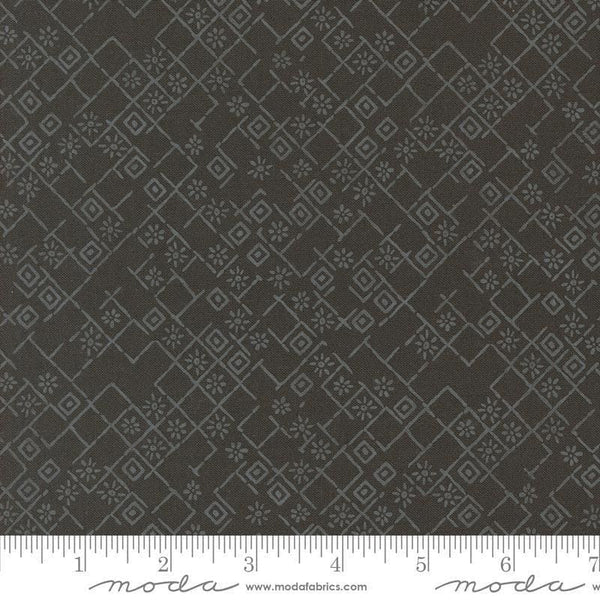 Images of Foraged Found Fractured Iron quilting cotton fabric by Fancy That Design House for Moda Fabrics. Features squares on a gray background. Cute Little Fabric Shop