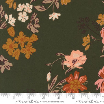 Images of Foraged Found Bloom Pine quilting cotton fabric by Fancy That Design House for Moda Fabrics. Features flowers on a green background. Cute Little Fabric Shop