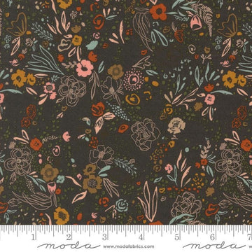 Images of Foraged Found Field Iron Multi quilting cotton fabric by Fancy That Design House for Moda Fabrics. Features leaves on a gray background. Cute Little Fabric Shop
