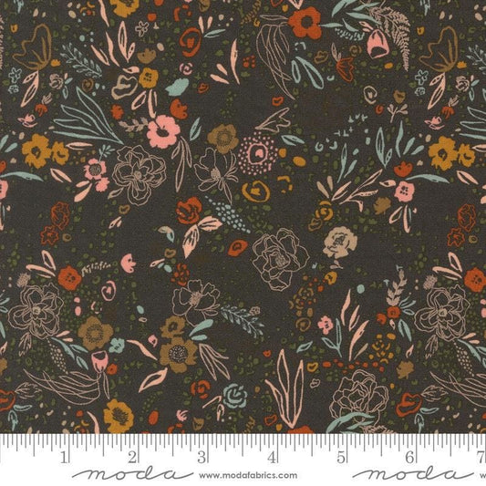 Images of Foraged Found Field Iron Multi quilting cotton fabric by Fancy That Design House for Moda Fabrics. Features leaves on a gray background. Cute Little Fabric Shop