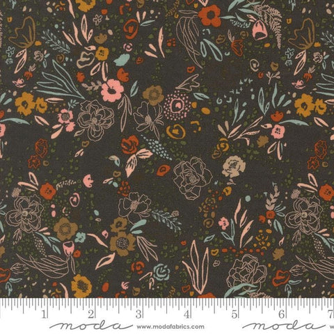 Images of Foraged Found Field Iron Multi quilting cotton fabric by Fancy That Design House for Moda Fabrics. Features leaves on a gray background. Cute Little Fabric Shop