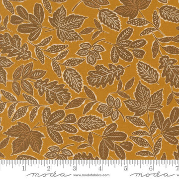 Images of Foraged Found Leafage Caramel quilting cotton fabric by Fancy That Design House for Moda Fabrics. Features leaves on an orange background. Cute Little Fabric Shop