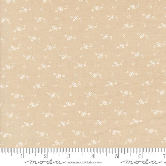 Image of the Agatha Road Pumpkins Smoke quilting cotton fabric by Moda Fabrics. Features geometric on a tan background. Cute Little Fabric Shop