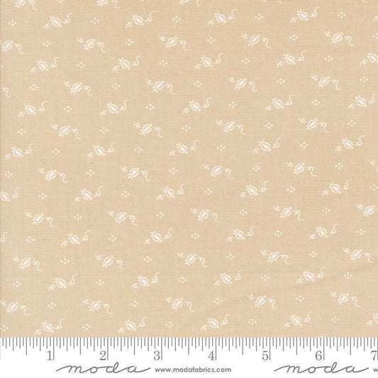 Image of the Agatha Road Pumpkins Smoke quilting cotton fabric by Moda Fabrics. Features geometric on a tan background. Cute Little Fabric Shop