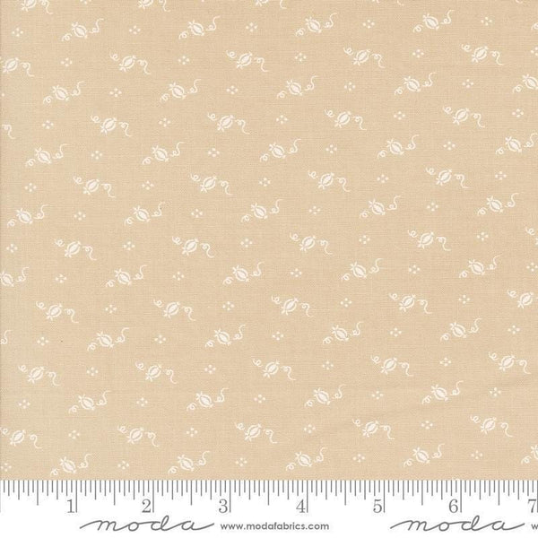 Image of the Agatha Road Pumpkins Smoke quilting cotton fabric by Moda Fabrics. Features geometric on a tan background. Cute Little Fabric Shop