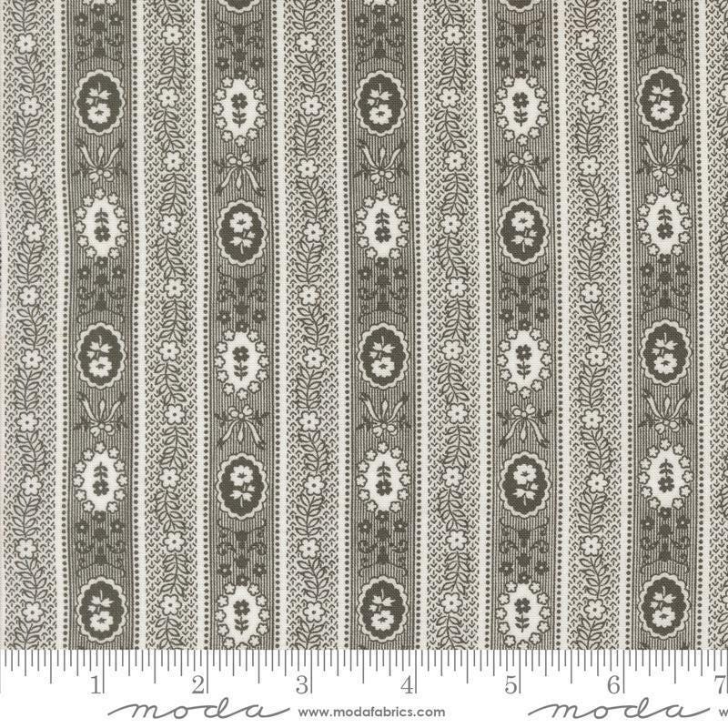 Image of the Agatha Road Wallpaper Midnight quilting cotton fabric by Moda Fabrics. Features flowers on a black background. Cute Little Fabric Shop