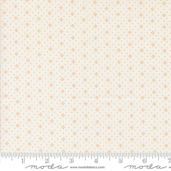 Image of the Agatha Road Diamonds Ivory Orange quilting cotton fabric by Moda Fabrics. Features diamonds on an orange background. Cute Little Fabric Shop