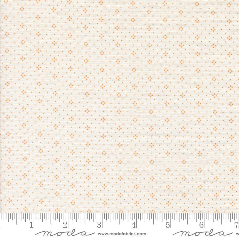 Image of the Agatha Road Diamonds Ivory Orange quilting cotton fabric by Moda Fabrics. Features diamonds on an orange background. Cute Little Fabric Shop