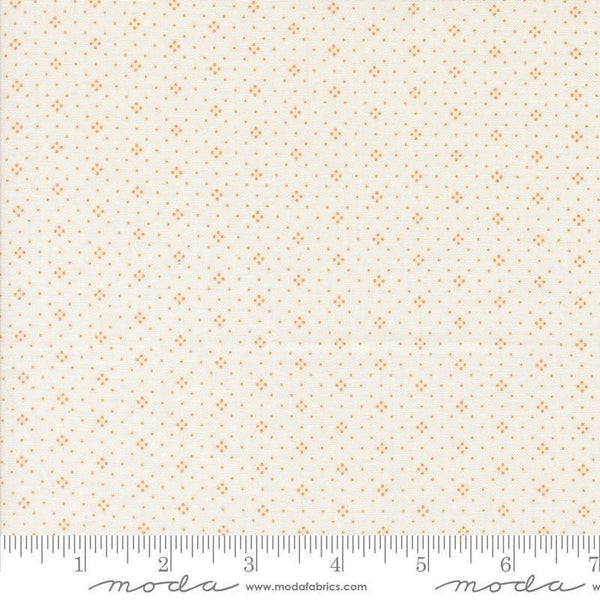 Image of the Agatha Road Diamonds Ivory Orange quilting cotton fabric by Moda Fabrics. Features diamonds on an orange background. Cute Little Fabric Shop