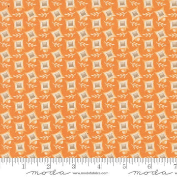 Image of the Agatha Road Harlequin Pumpkin quilting cotton fabric by Moda Fabrics. Features geometric on an orange background. Cute Little Fabric Shop