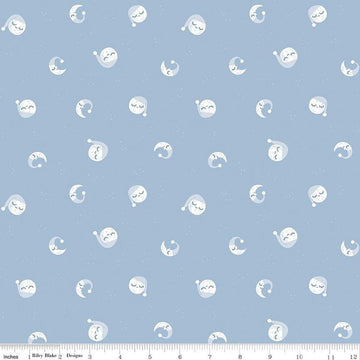 Image of the Twinkle Little Star Goodnight Moon Blue quilting cotton fabric by Riley Blake Designs. Features stars on a blue background. Cute Little Fabric Shop