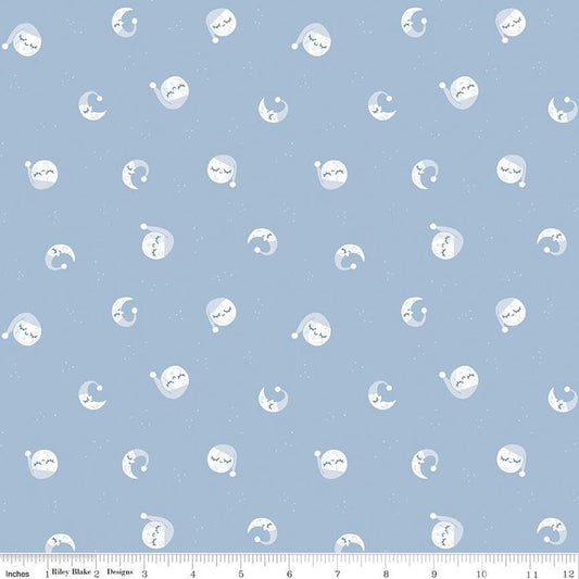 Image of the Twinkle Little Star Goodnight Moon Blue quilting cotton fabric by Riley Blake Designs. Features stars on a blue background. Cute Little Fabric Shop