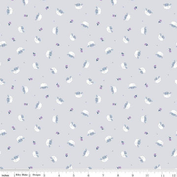 Image of the Twinkle Little Star Flock Gray quilting cotton fabric by Riley Blake Designs. Features sheep on a gray background. Cute Little Fabric Shop