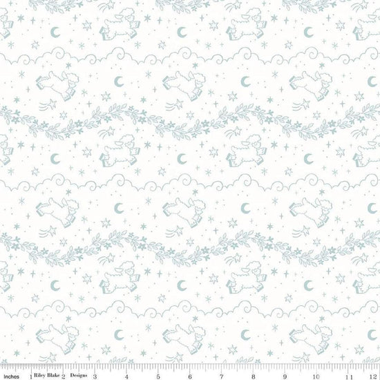 Image of the Twinkle Little Star Counting Sheep Cloud quilting cotton fabric by Riley Blake Designs. Features sheep on a cream background. Cute Little Fabric Shop