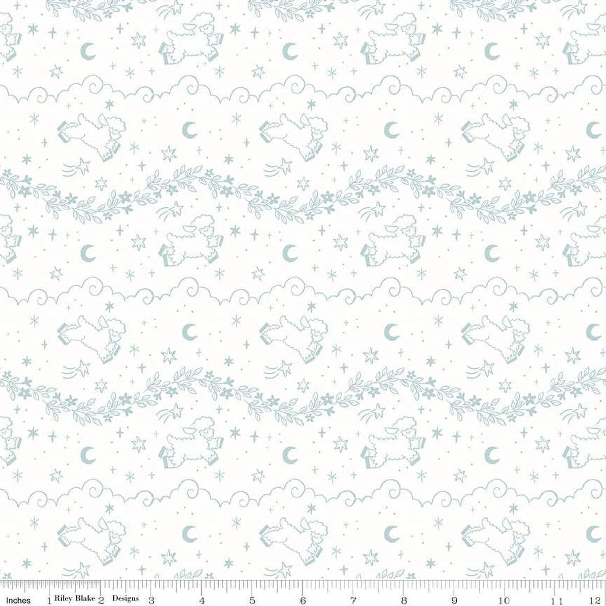 Image of the Twinkle Little Star Counting Sheep Cloud quilting cotton fabric by Riley Blake Designs. Features sheep on a cream background. Cute Little Fabric Shop