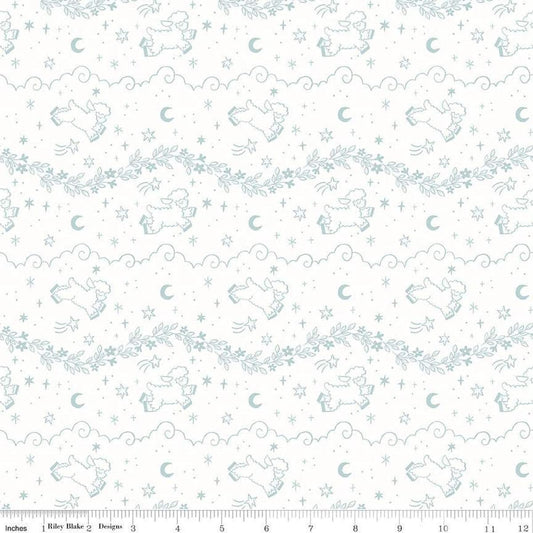 Image of the Twinkle Little Star Counting Sheep Cloud quilting cotton fabric by Riley Blake Designs. Features sheep on a cream background. Cute Little Fabric Shop