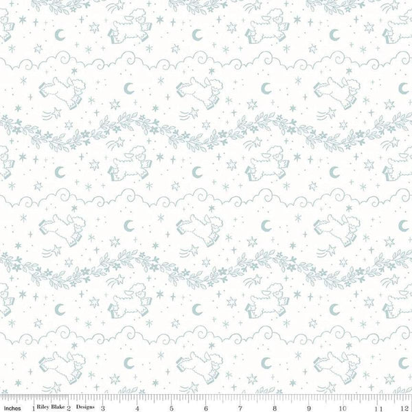 Image of the Twinkle Little Star Counting Sheep Cloud quilting cotton fabric by Riley Blake Designs. Features sheep on a cream background. Cute Little Fabric Shop