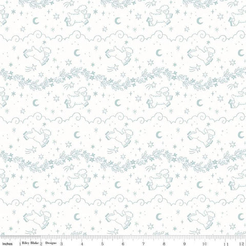Image of the Twinkle Little Star Counting Sheep Cloud quilting cotton fabric by Riley Blake Designs. Features sheep on a cream background. Cute Little Fabric Shop