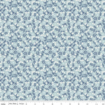 Image of the Twinkle Little Star Jasmine Stars Mist quilting cotton fabric by Riley Blake Designs. Features sheep on a blue background. Cute Little Fabric Shop