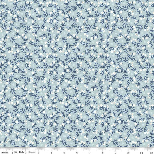 Image of the Twinkle Little Star Jasmine Stars Mist quilting cotton fabric by Riley Blake Designs. Features sheep on a blue background. Cute Little Fabric Shop