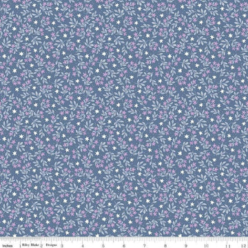 Image of the Twinkle Little Star Jasmine Stars Denim quilting cotton fabric by Riley Blake Designs. Features sheep on a blue background. Cute Little Fabric Shop