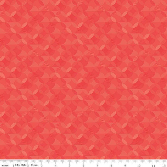 Image of the New Box of Crayons Kaleidoscope Red Quilting Cotton Fabric by Riley Blake Designs. Features orange peel on a red background. Cute Little Fabric Shop