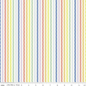 Image of the New Box of Crayons Stripe Cloud Quilting Cotton Fabric by Riley Blake Designs. Features stripes on a cream background. Cute Little Fabric Shop