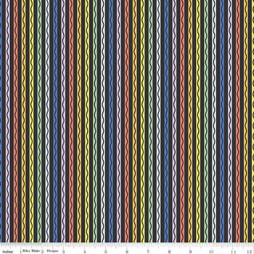 Image of the New Box of Crayons Stripe Black Quilting Cotton Fabric by Riley Blake Designs. Features stripes on a black background. Cute Little Fabric Shop