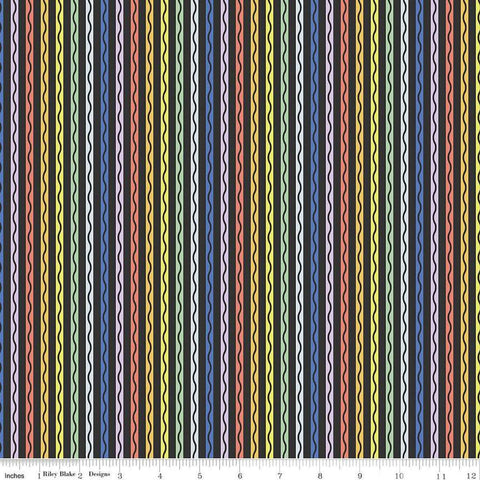 Image of the New Box of Crayons Stripe Black Quilting Cotton Fabric by Riley Blake Designs. Features stripes on a black background. Cute Little Fabric Shop
