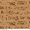 Image of John Wayne American West Main Tan quilting cotton fabric by Riley Blake Official Product for Riley Blake Designs. Features cowboys on a tan background. Cute Little Fabric Shop