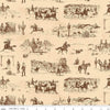 Image of John Wayne American West Main Cream quilting cotton fabric by Riley Blake Official Product for Riley Blake Designs. Features cowboys on a cream background. Cute Little Fabric Shop
