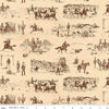 Image of John Wayne American West Main Cream quilting cotton fabric by Riley Blake Official Product for Riley Blake Designs. Features cowboys on a cream background. Cute Little Fabric Shop