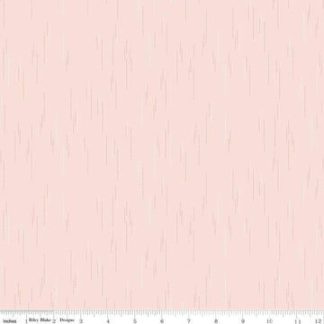 Image of Essence Raindrops Blush quilting cotton fabric by Fran Gulick for Riley Blake Designs. Features rain on a pink background. Cute Little Fabric Shop