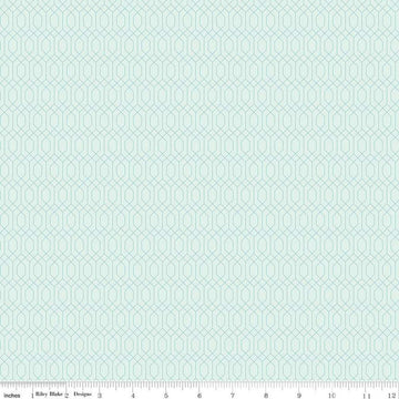 Image of Essence Lattice Iceberg quilting cotton fabric by Fran Gulick for Riley Blake Designs. Features hexagons on a blue background. Cute Little Fabric Shop