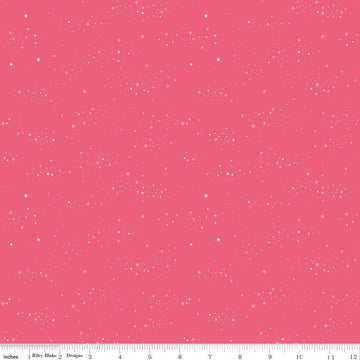 Image of Essence Starlight Hot Pink quilting cotton fabric by Fran Gulick for Riley Blake Designs. Features stars on a pink background. Cute Little Fabric Shop