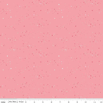 Image of Essence Starlight Pink quilting cotton fabric by Fran Gulick for Riley Blake Designs. Features stars on a pink background. Cute Little Fabric Shop