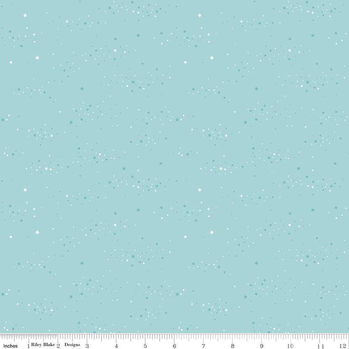 Image of Essence Starlight Dream quilting cotton fabric by Fran Gulick for Riley Blake Designs. Features stars on a blue background. Cute Little Fabric Shop