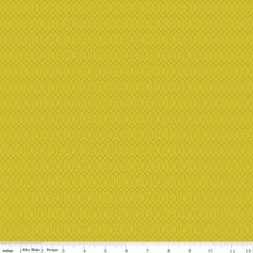 Image of Essence Lattice Citron quilting cotton fabric by Fran Gulick for Riley Blake Designs. Features hexagons on a yellow background. Cute Little Fabric Shop