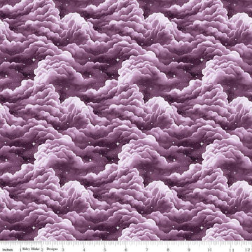 Image of Celtic Cats Clouds Lilac quilting cotton fabric by Brigid Ashwood for Riley Blake Designs. Features clouds on a purple background. Cute Little Fabric Shop