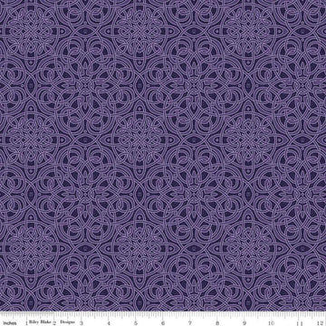 Image of Celtic Cats Celtic Knots Purple quilting cotton fabric by Brigid Ashwood for Riley Blake Designs. Features Celtic knots on a purple background. Cute Little Fabric Shop